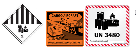 Class 9, Cargo Aircraft Only and UN 3480 labels